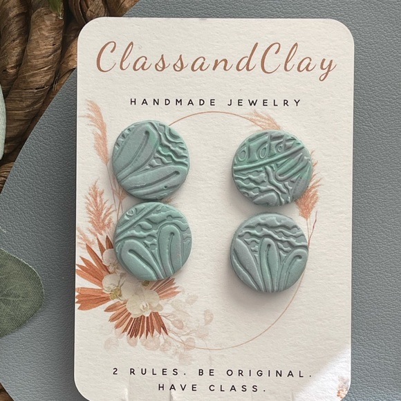 Handmade Ploymer Clay 2 set stud set textured earrings - jojoba & stonewall mix - Picture 4 of 5